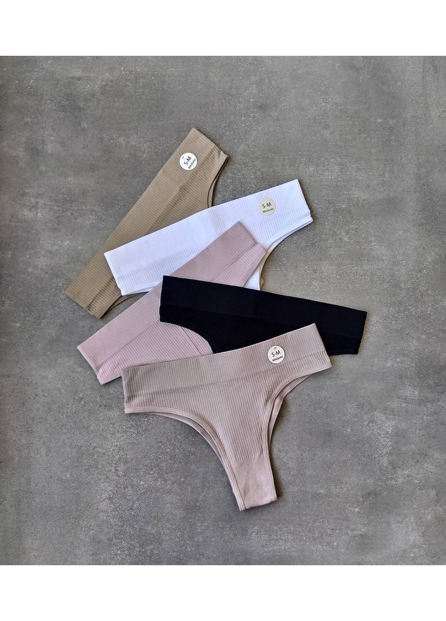 Жіночі трусики бразиліана з широкою резинкою набір 5 штук мікс базові кольори труси для жінки бразиліана-трусики в рубчик No Brand Бразиліани (371996702)
