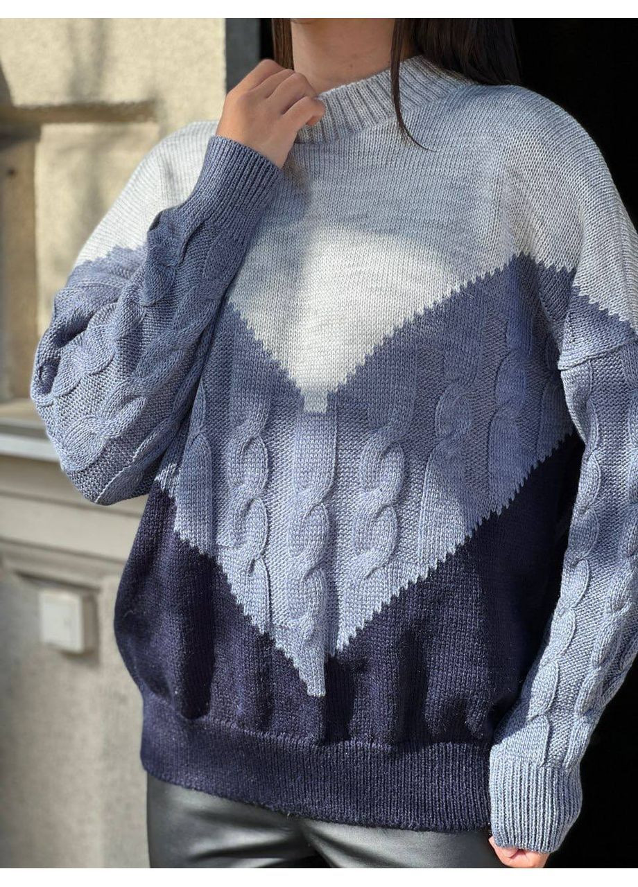 Синій демісезонний жіночий в’язаний светр джемпер No Brand