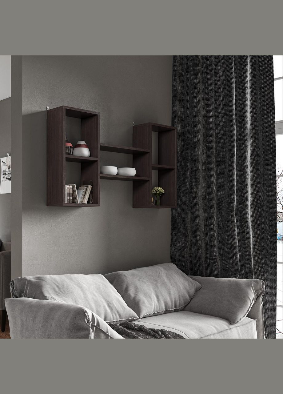 Полиця настінна, містка, для книг та декору T-11 Венге темний MORELI (335423664)