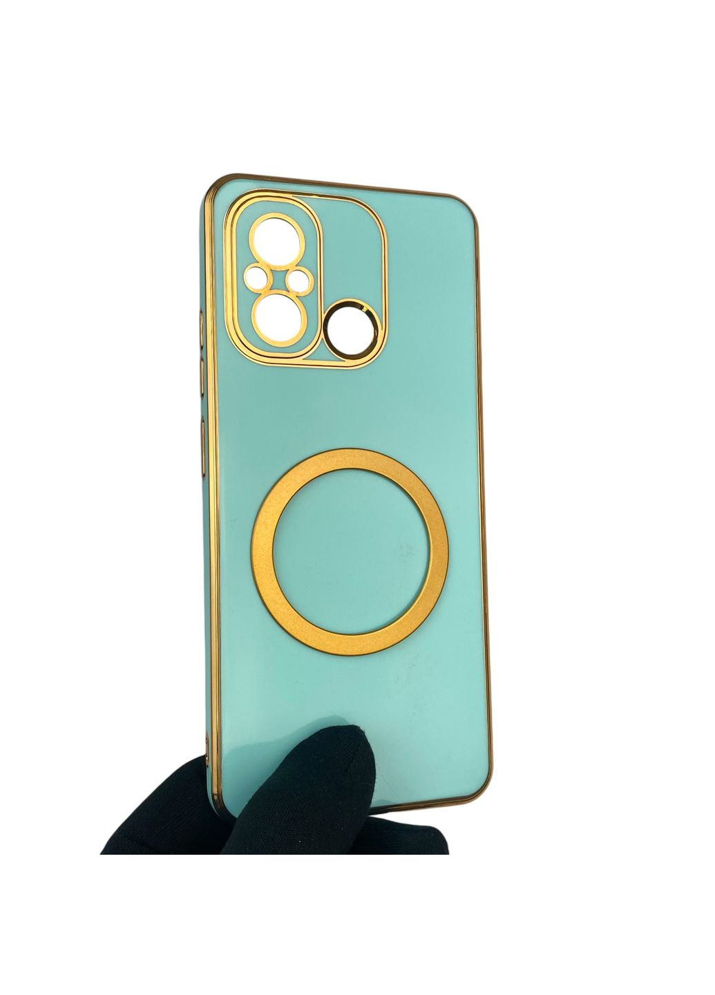 Чехол для Redmi 12C с кольцом MagSafe с золотой окантовкой на редми 12с бирюзовый gs1 Xiaomi (366232365)