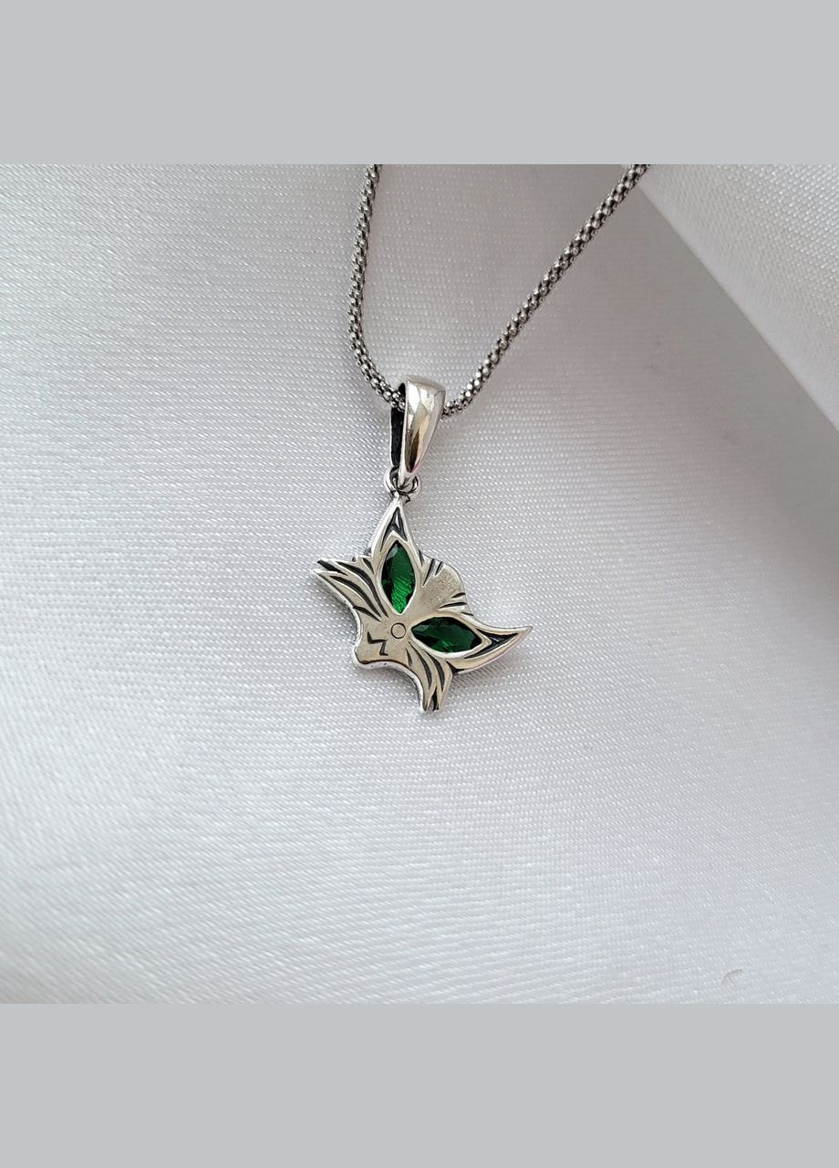 Срібна підвіска підвіс Кіт з Зеленими очима срібло 925 проби чорнене 3045/1 1.28г No Brand (316323675)