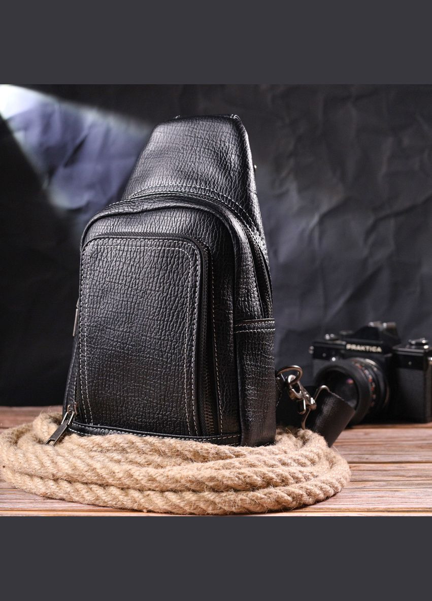 Чоловіча сумка через плече з натуральної шкіри 21284 Чорна Vintage (298567291)