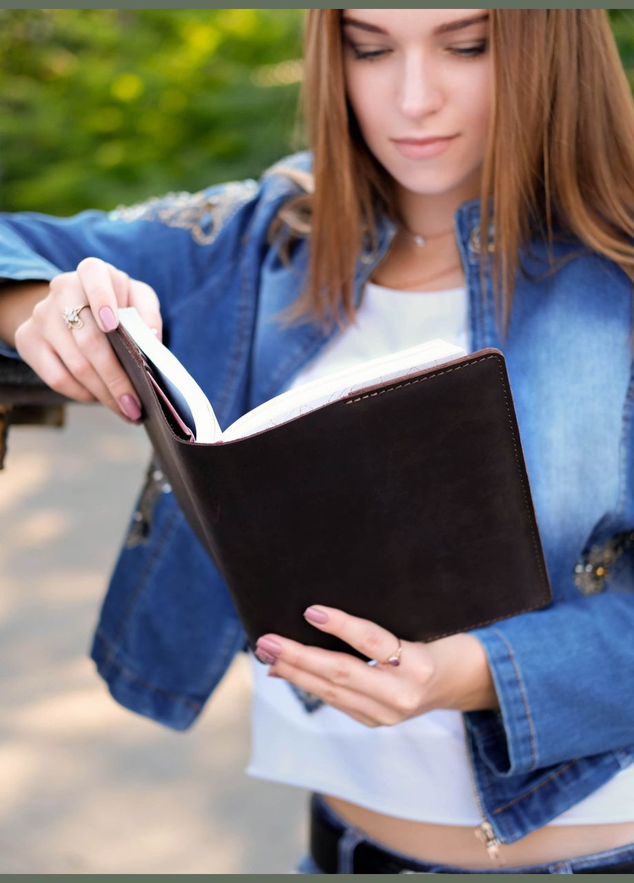 Шкіряна обкладинка для блокноту А5 Дизайн №1, натуральна Вінтажна шкіра, колір коричневий, відтінок Шоколад Berty (299397089)