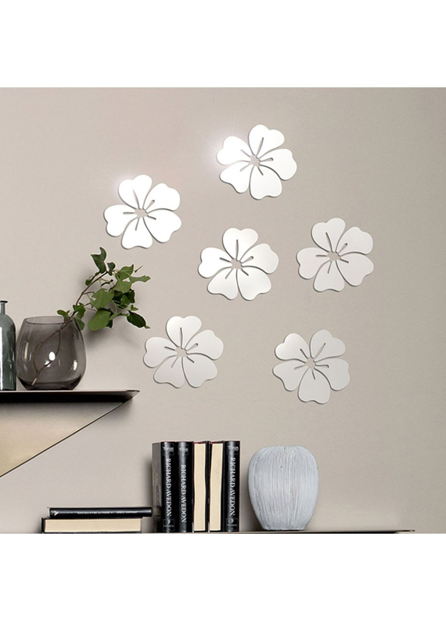 Зеркальные наклейки на стену акриловые декоративные Мальва 12 см 6 шт. Ваша Світлість (366334518)