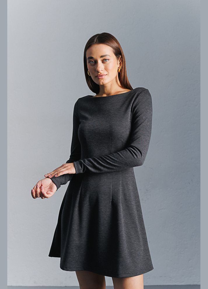Сіра коротка трикотажна сукня з довгими рукавами Arjen