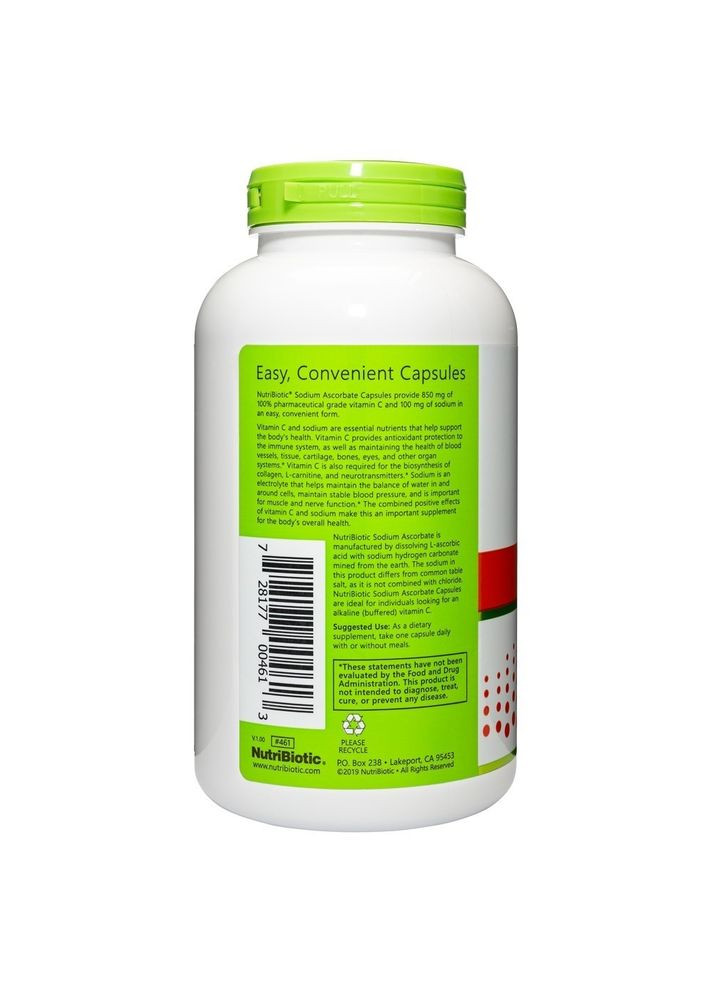 Аскорбат натрия, Sodium Ascorbate, 250 вегетарианских капсул. NutriBiotic (315146147)