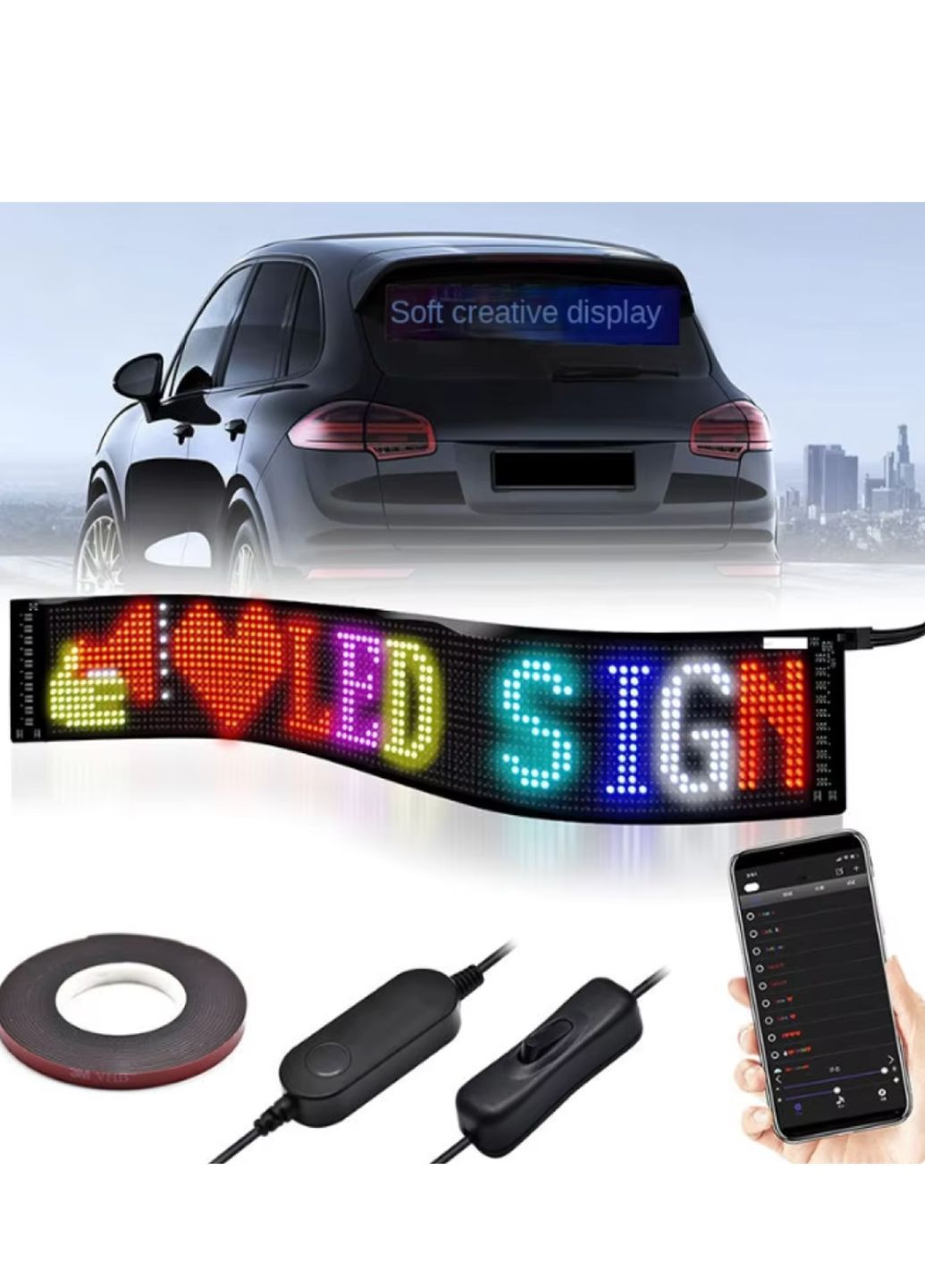 Світлодіодна LED-табличка з Bluetooth-управлінням, пультом і USB-підключенням автомобільний програмований Led-дисплей VTech (328069118)