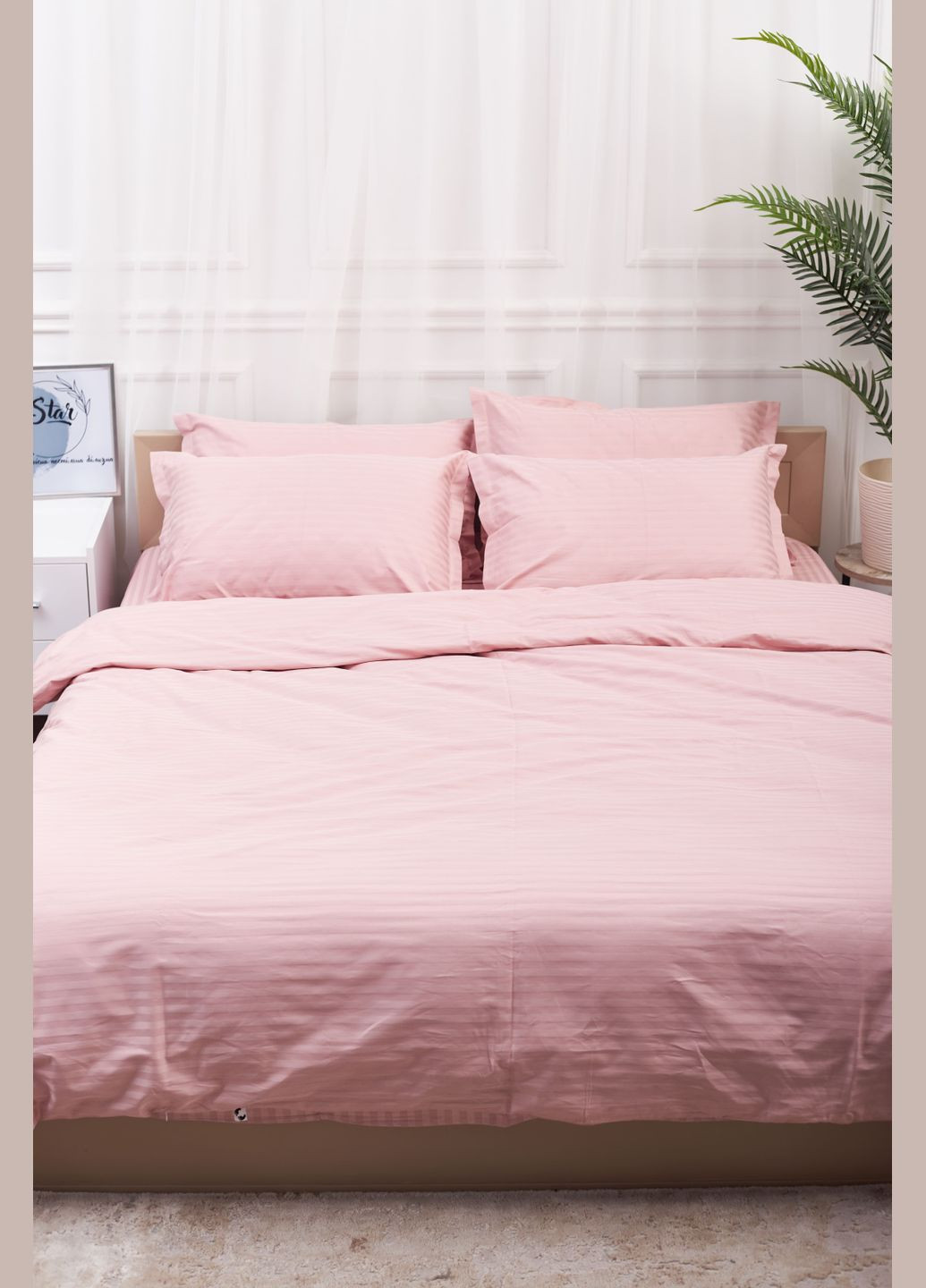 Комплект постельного белья Satin Stripe семейный 160х220х2 наволочки 2х40х60 (MS-820003635) Moon&Star stripe pink (288043522)