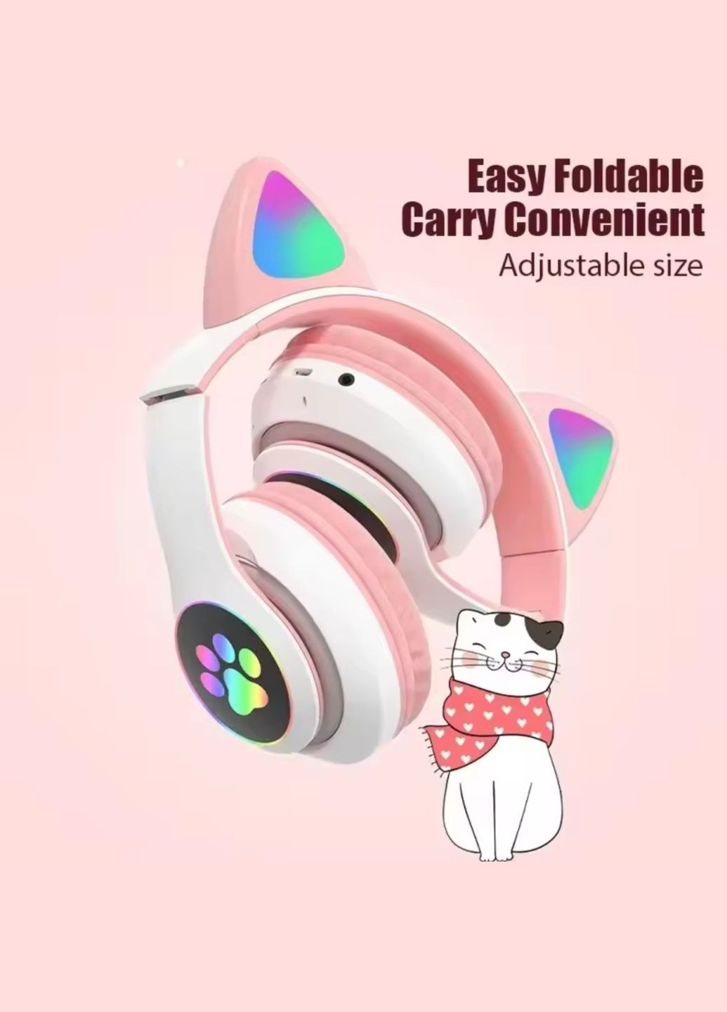 Бездротові навушники з котячими вушками (РОЖЕВІ) No Brand (340916701)