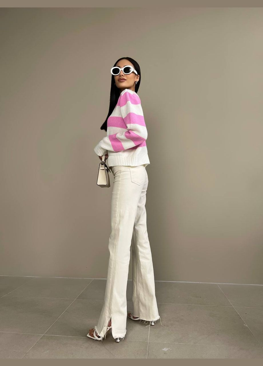 Женский свитер с V-образным вырезом цвет молочный-розовый р.42/46 432194 New Trend (285711729)