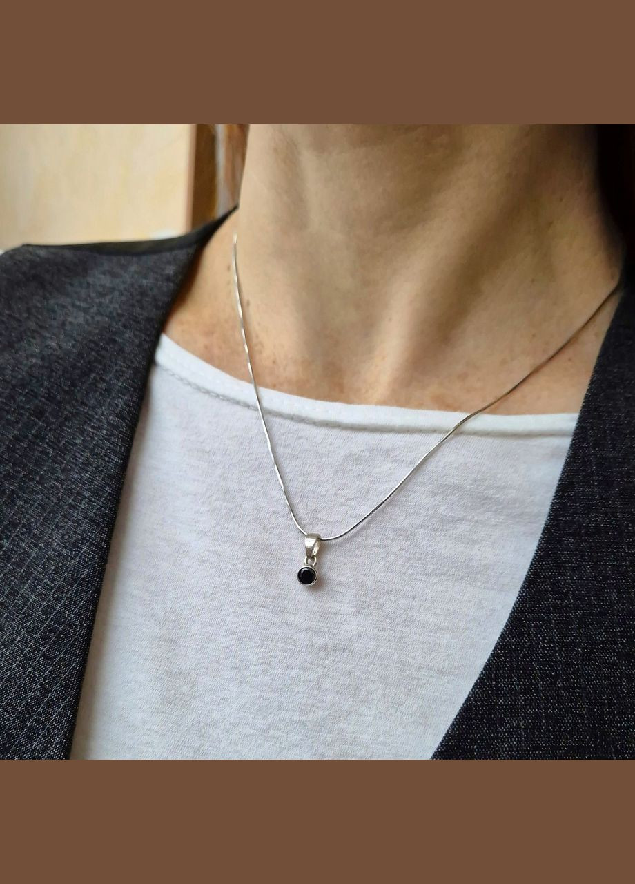 Срібна підвіска Чорний Камінь в Оправі срібло 925 проби Родоване 1075а 0.60г No Brand (314510451)