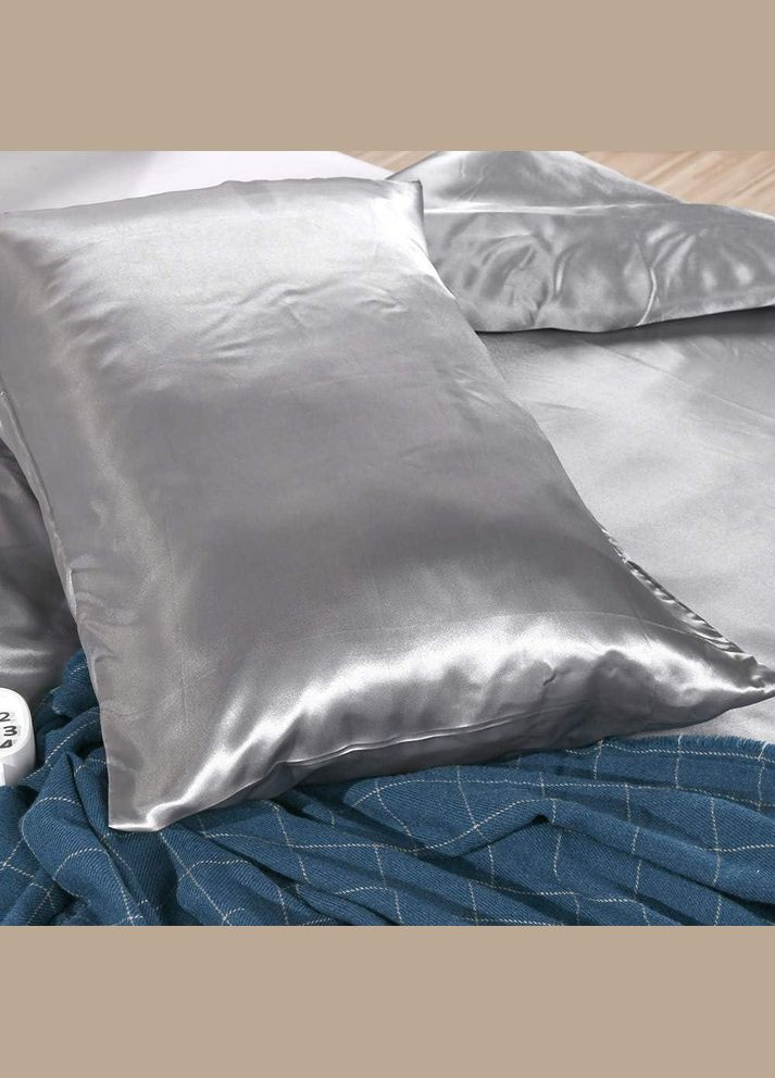 Атласна Чорна двоспальна постільна білизна та срібні наволочки 175х210см Moka textile (308071579)