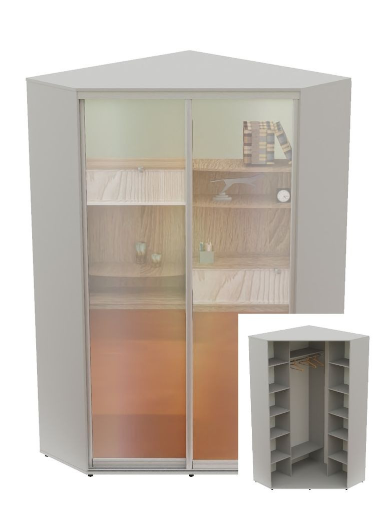 Шафа-купе дводверна кутова 150*150*240 Сірий 2 двері Дзеркало Угол-5 Алекса (360457407)