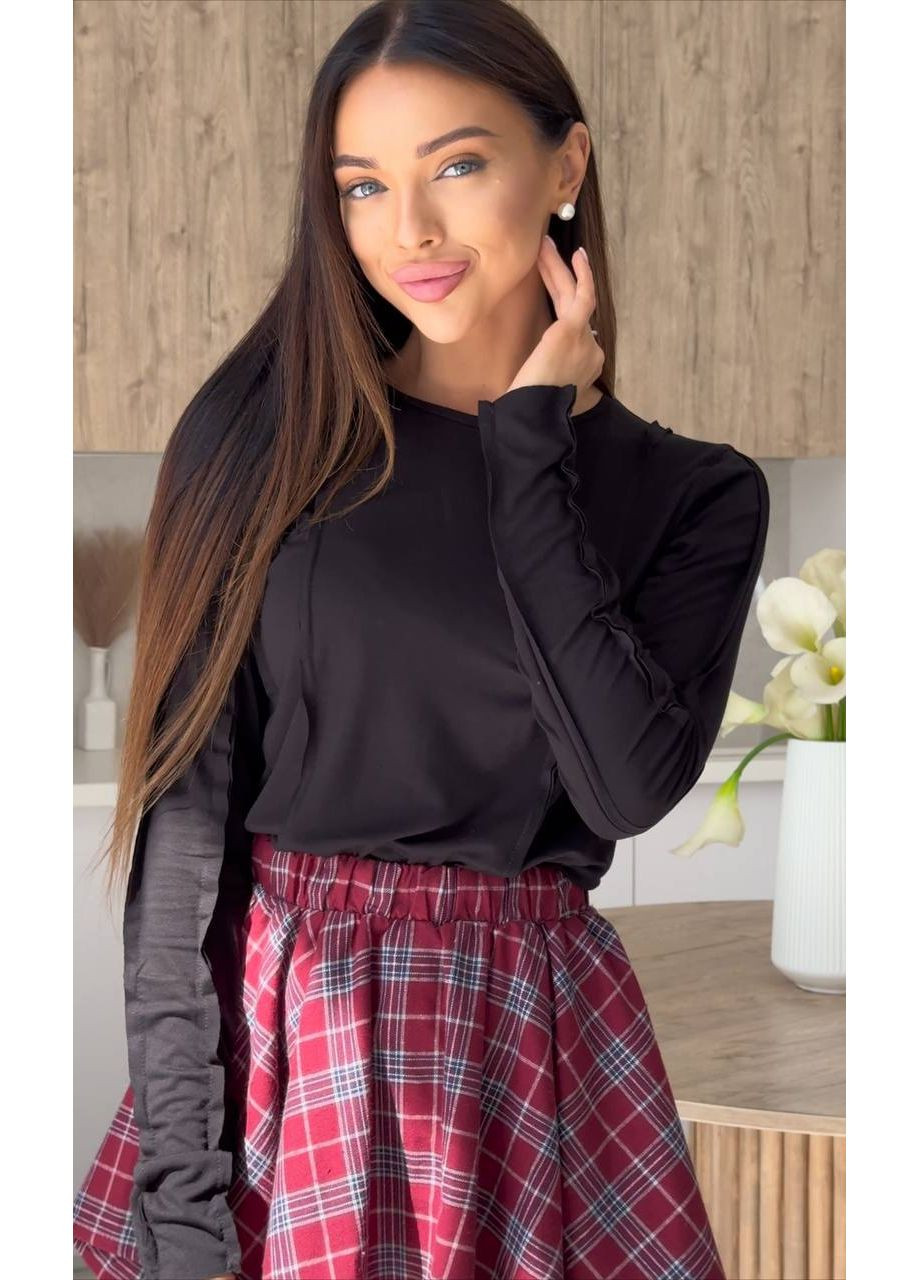 Бордовая повседневная в клетку юбка шотландка с имитацией завязанной рубашки. DK/DL Мода без кордонів клешированная