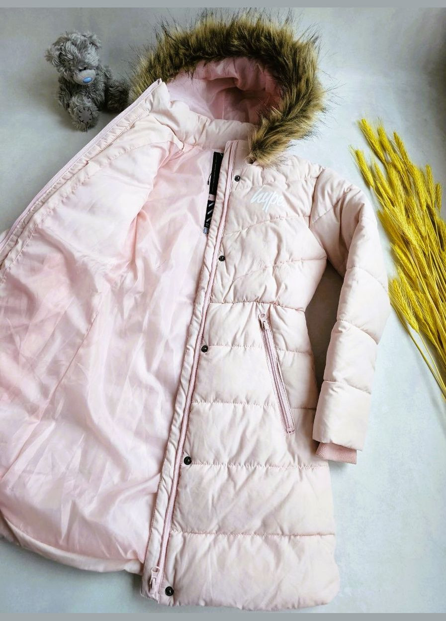 Розовое зимнее Пальто приталенное детское для девочки 134см ❄️Еврозима Hype