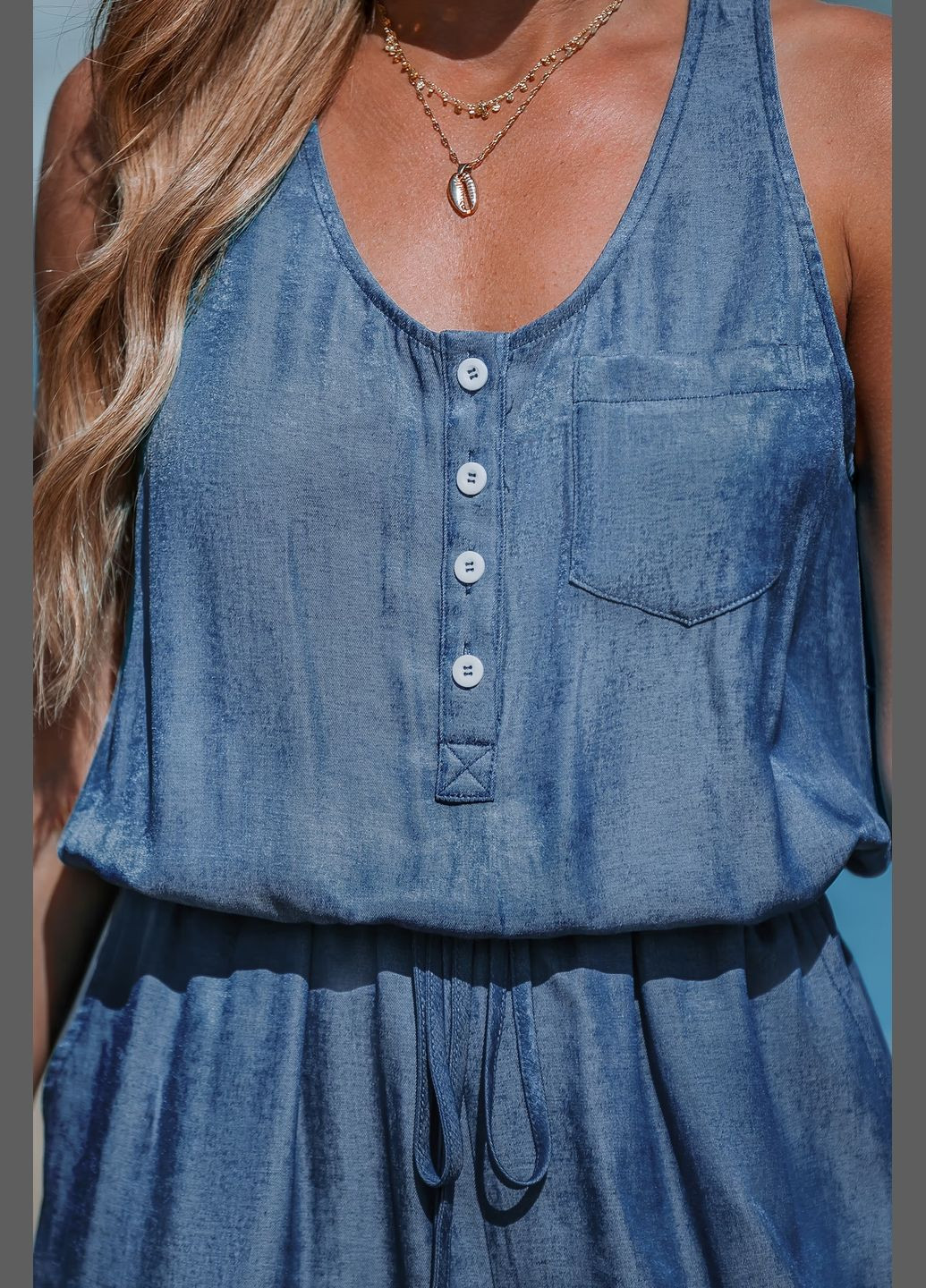 Комбінезон CUPSHE однотонний синій джинсовий віскоза