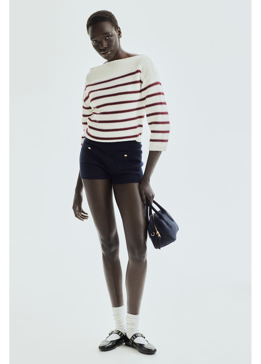 Комбинированный демисезонный джемпер с изнаночным вырезом и воротником-челноком H&M