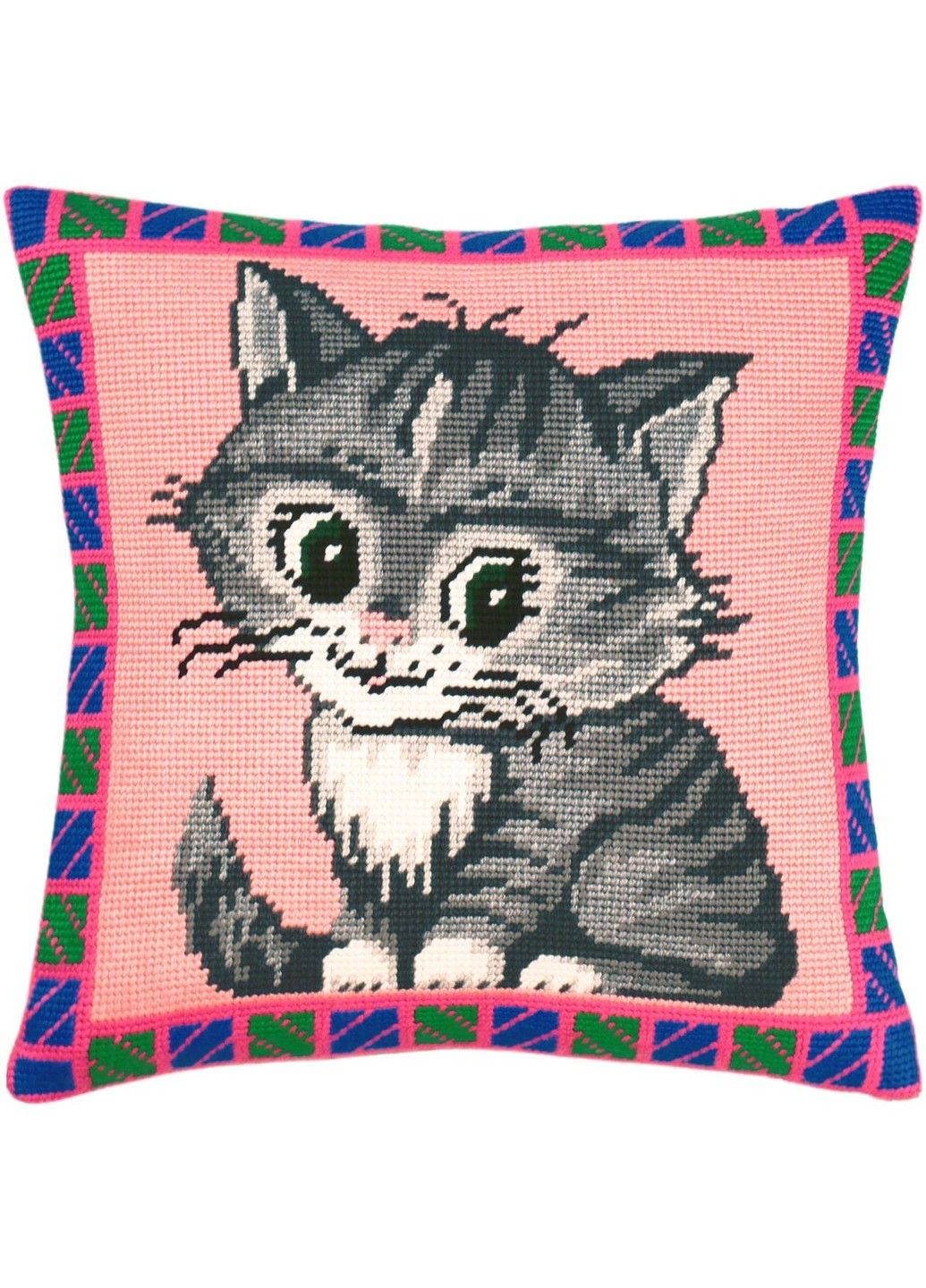 Набір для вишивання подушки хрестом Кошеня Страмін із пряжею Zweigart напівхрест муліне 40х40 см No Brand (333165288)