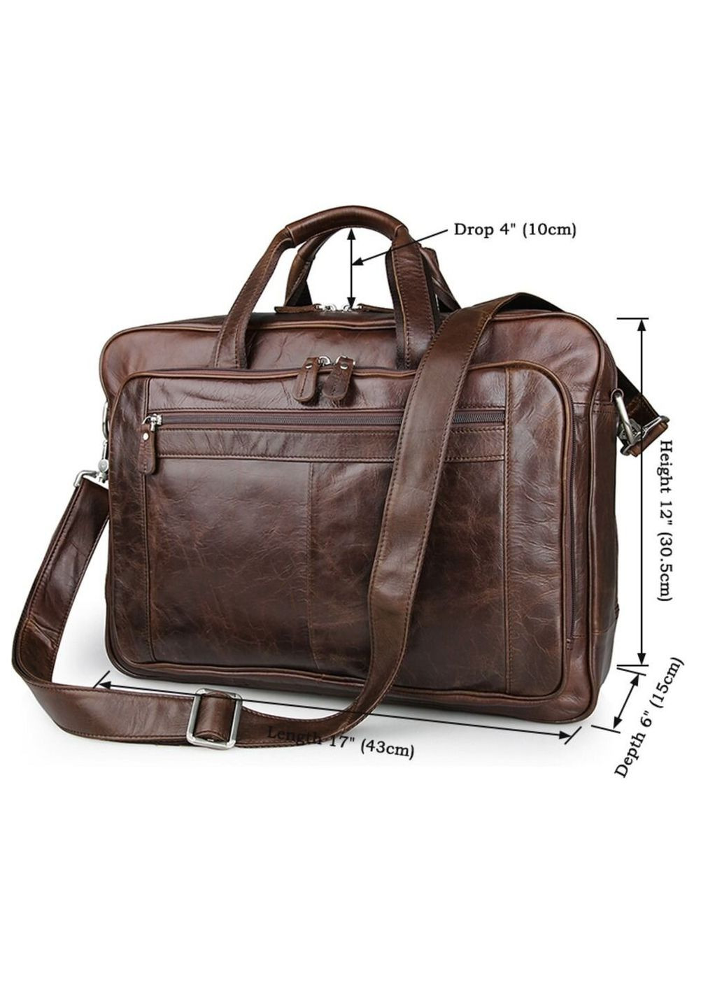 Чоловіча сумка для ноутбука 17 дюймів із відділеннями з натуральної шкіри коричнева (sku_14371) No Brand (328922444)