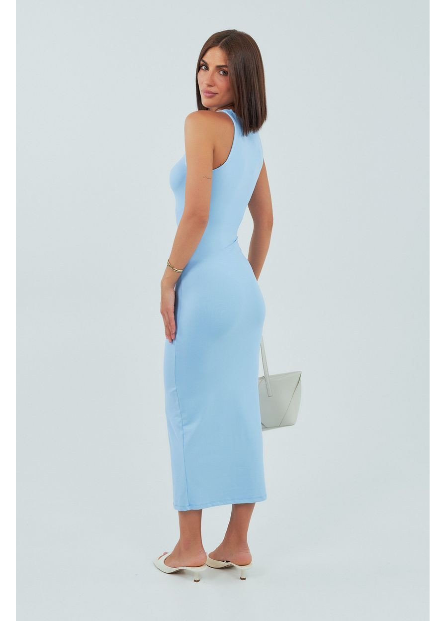 Блакитна повсякденний довга еластична сукня без рукавів - блакитний колір Lurex