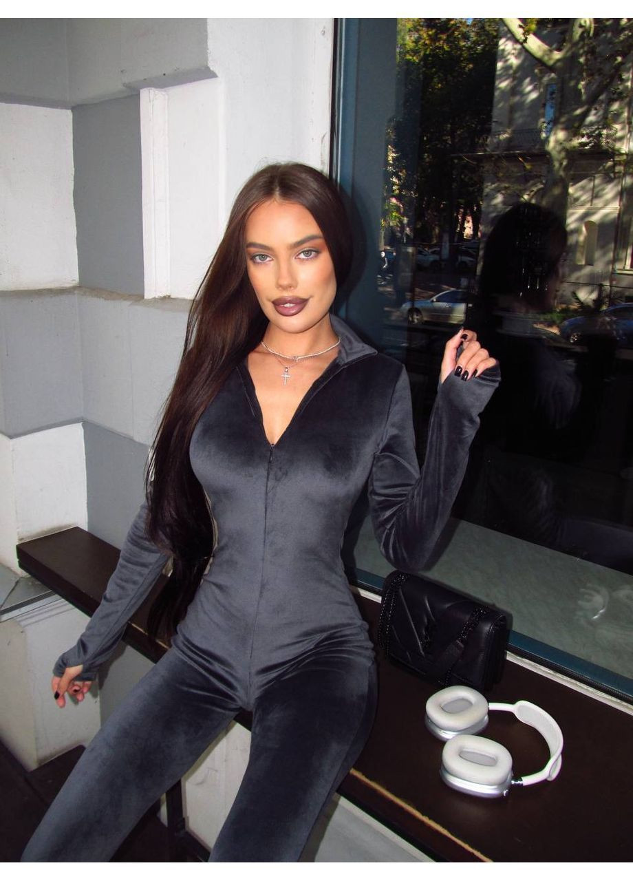 Комбинезон женский KaraMix комбинезон-брюки однотонный графитовый повседневный велюр