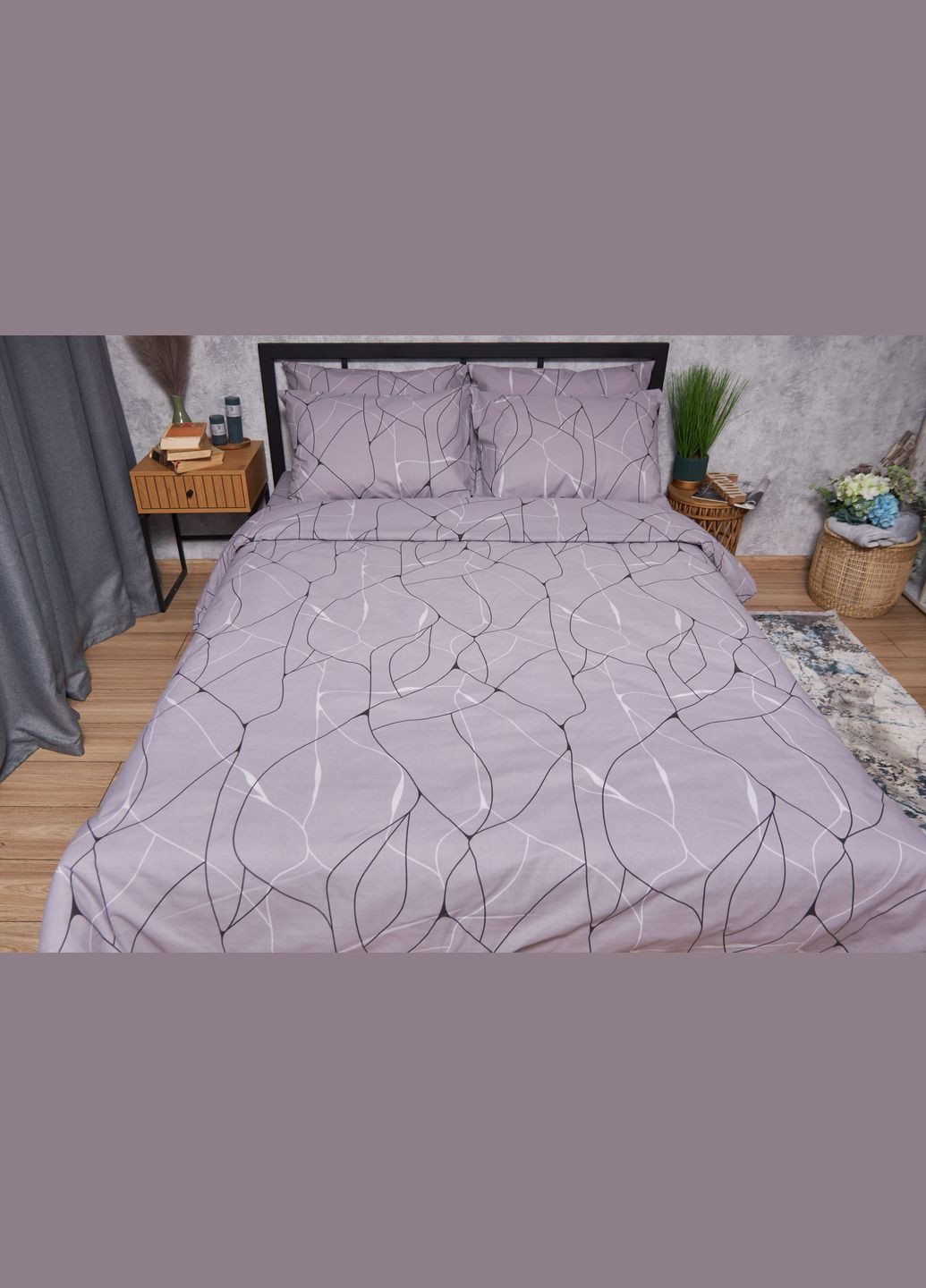 Комплект постільної білизни Бязь Gold Люкс King Size 220x240 наволочки 2х70х70 (MS-820004097) Moon&Star Graphite (288535976)