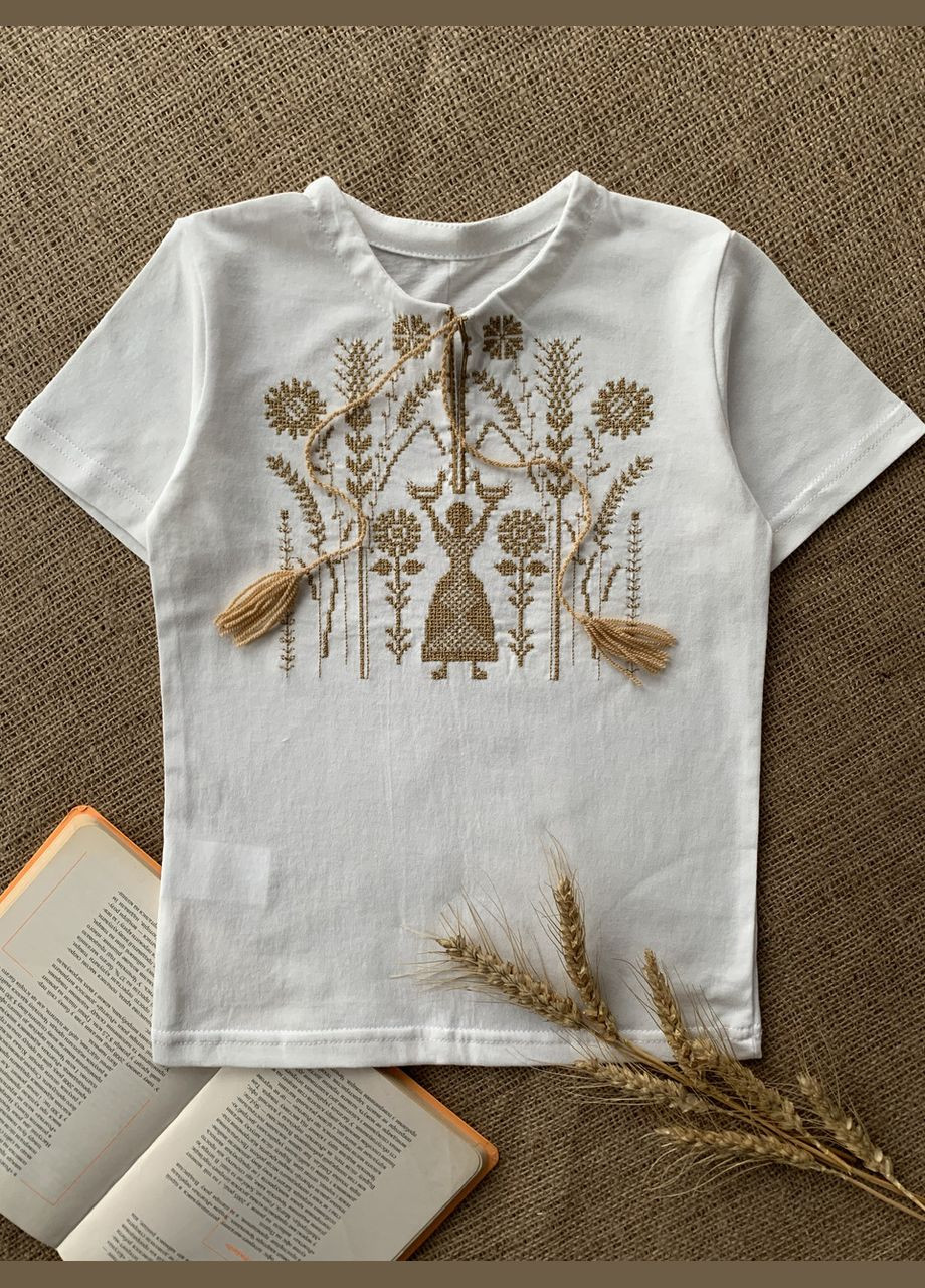 Біла футболка вишиванка біла для дівчинки оберіг (341327990)