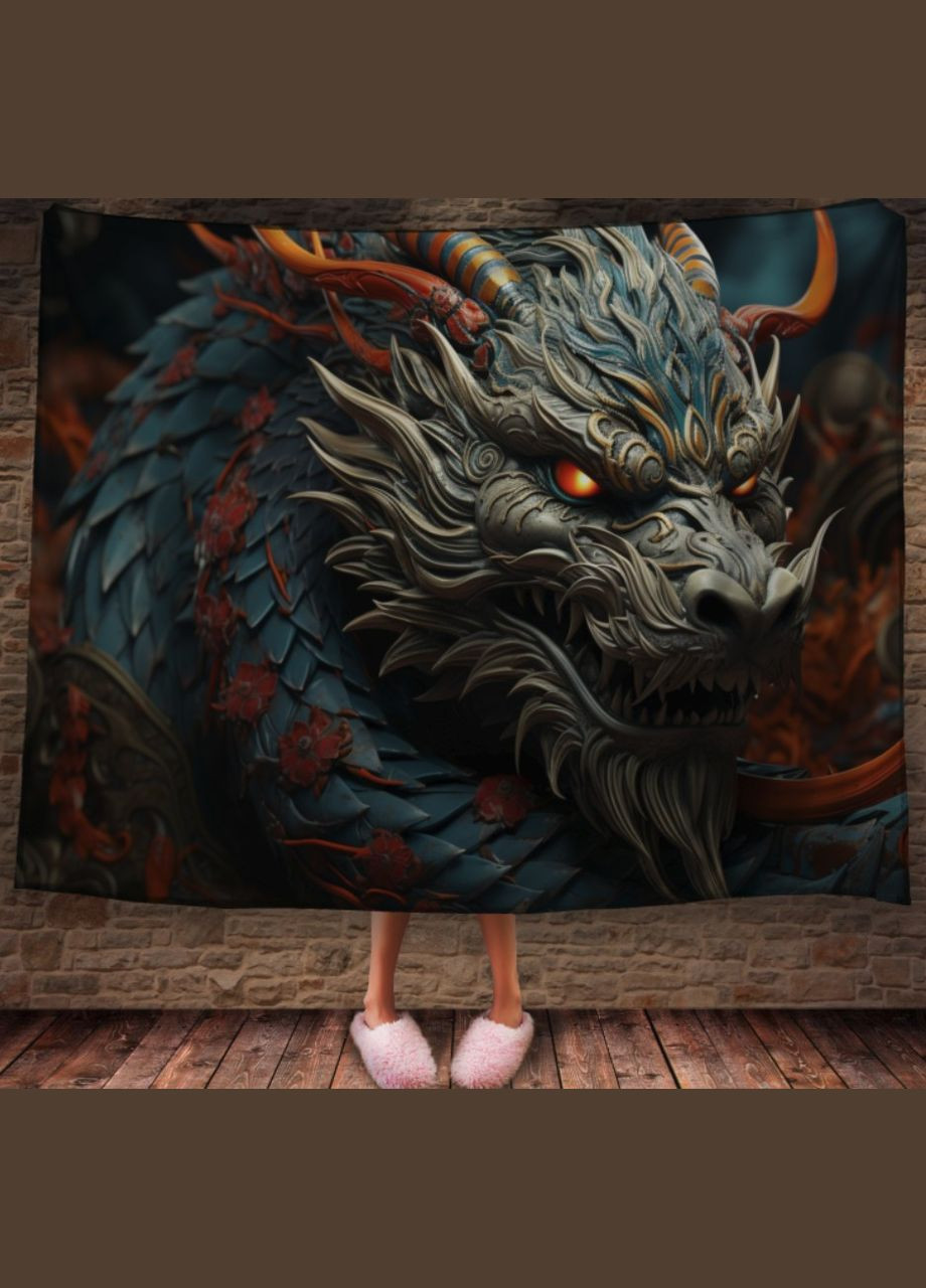 Плед з 3D принтом Реальні великі дракони. Синій дракон з червоними очима Перша Креативна мануфактура PERFECTUS Плед (301868848)