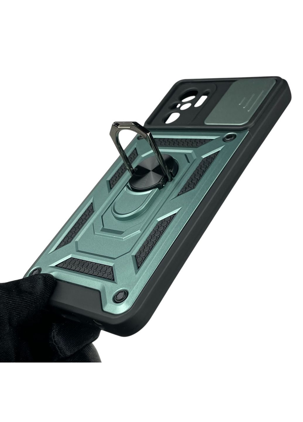 Чохол для Redmi Note 10 броньований з кільцем-тримачем підставкою зі шторкою на сяомі редмі нот 10 зелений rg1 Xiaomi (366387642)