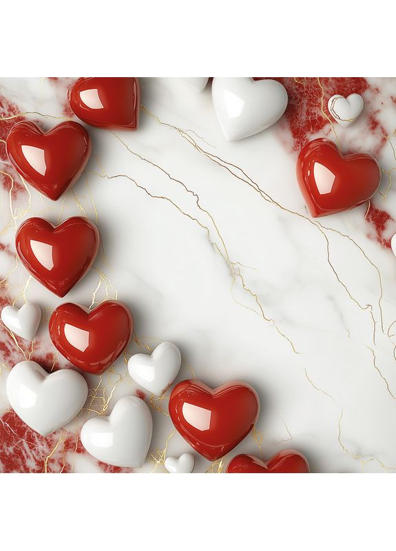 Виниловый фотофон романтичный, фон для фото мрамор с красными и белыми сердцами, 60x60 см, №553361 PhotoVinyl (355260239)