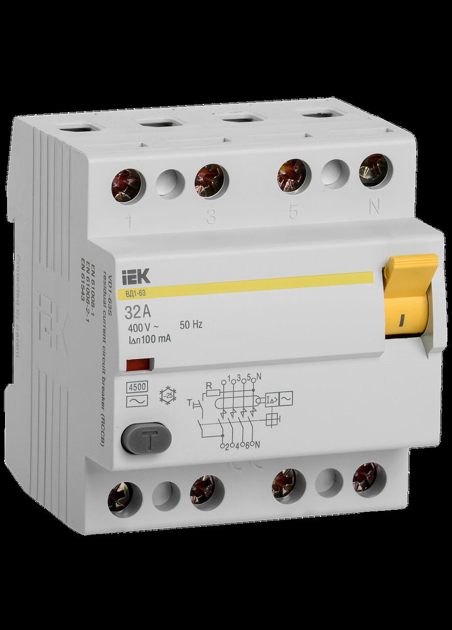 Дифференциальное реле (ПЗВ, УЗО) 4Р 32А 100мА тип АС ВД1-63, MDV10-4-032-100 УЕК (336906128)