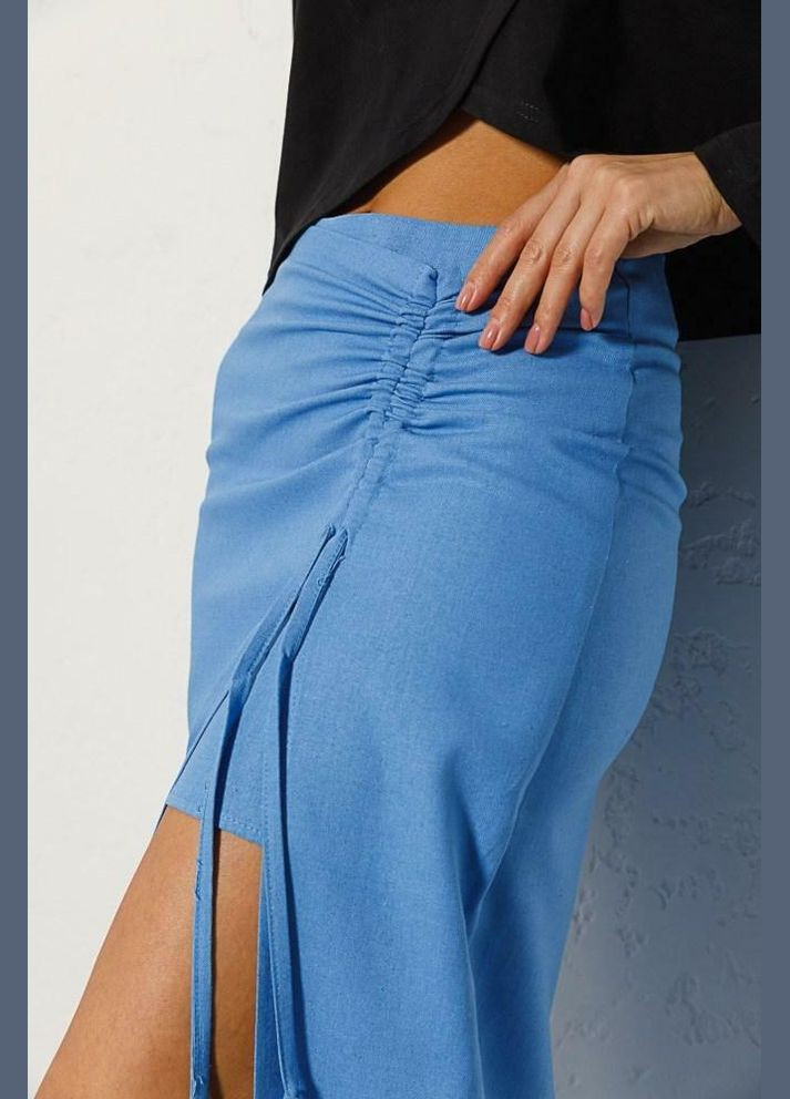 Спідниця жіноча лляна міді блакитна з розрізом на нозі MKAR32946-1 Modna KAZKA (336933903)