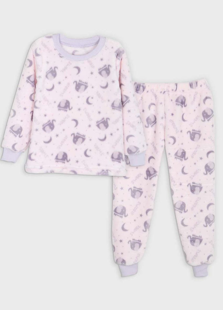 Розовая зимняя пижама детская вельсофт фламинго слоники розовая Flamingo
