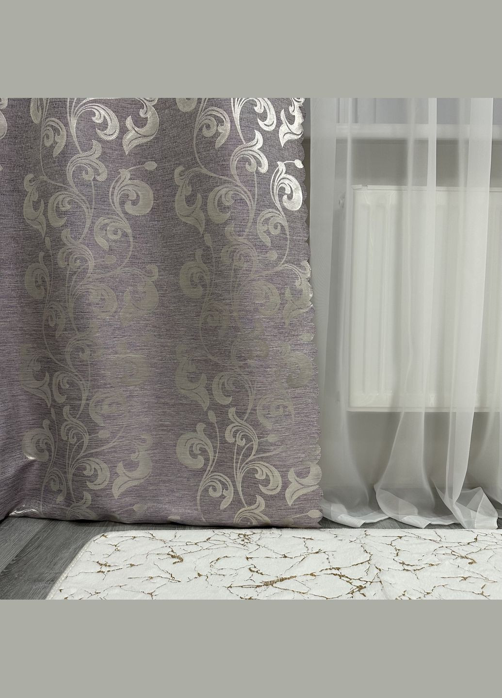 Комплект штор жаккардових з вензельним візерунком — 2 шт. (1.5×2.7 м) бузкового кольору No Brand (331145696)