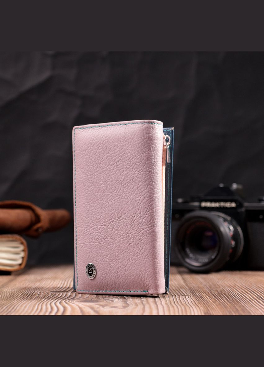 Практичний жіночий гаманець у три складання з натуральної шкіри різнокольоровий 19445 st leather (329196426)