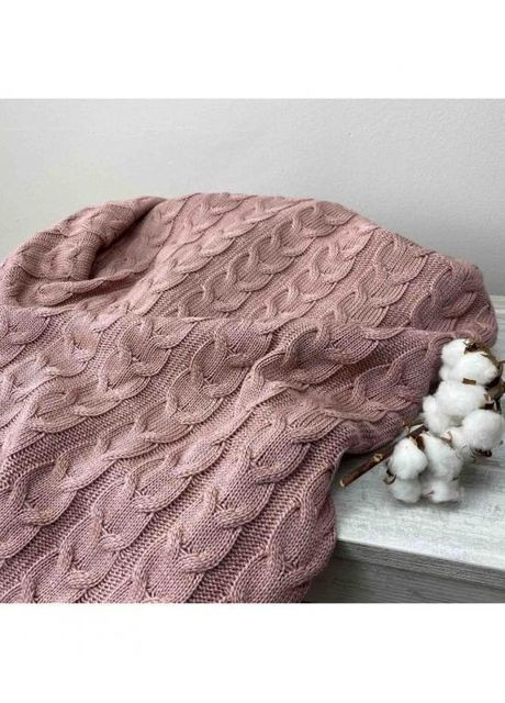 Вязаное покрывало Глория косы Пепел розы 190х220 см Пудровый (3057) Прованс (367108660)