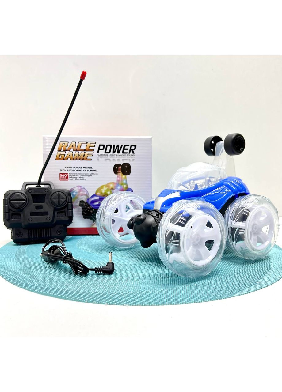 Машинка-перевертень на радіокеруванні музика світло поворот 360 USB зарядне Синя (9802M-1) No Brand (365807448)
