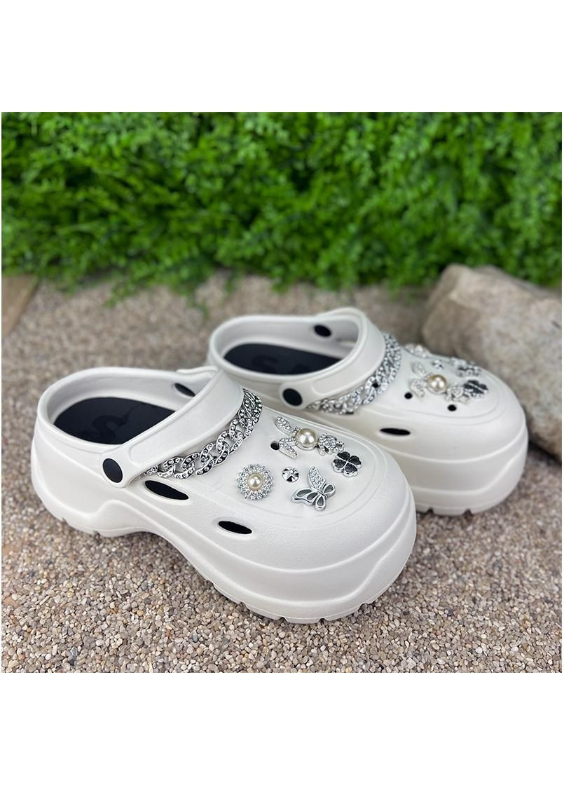 Крокси жіночі сабо на платформі з джибітсами Е-008013- 2 Білі Sanlin (316649445)