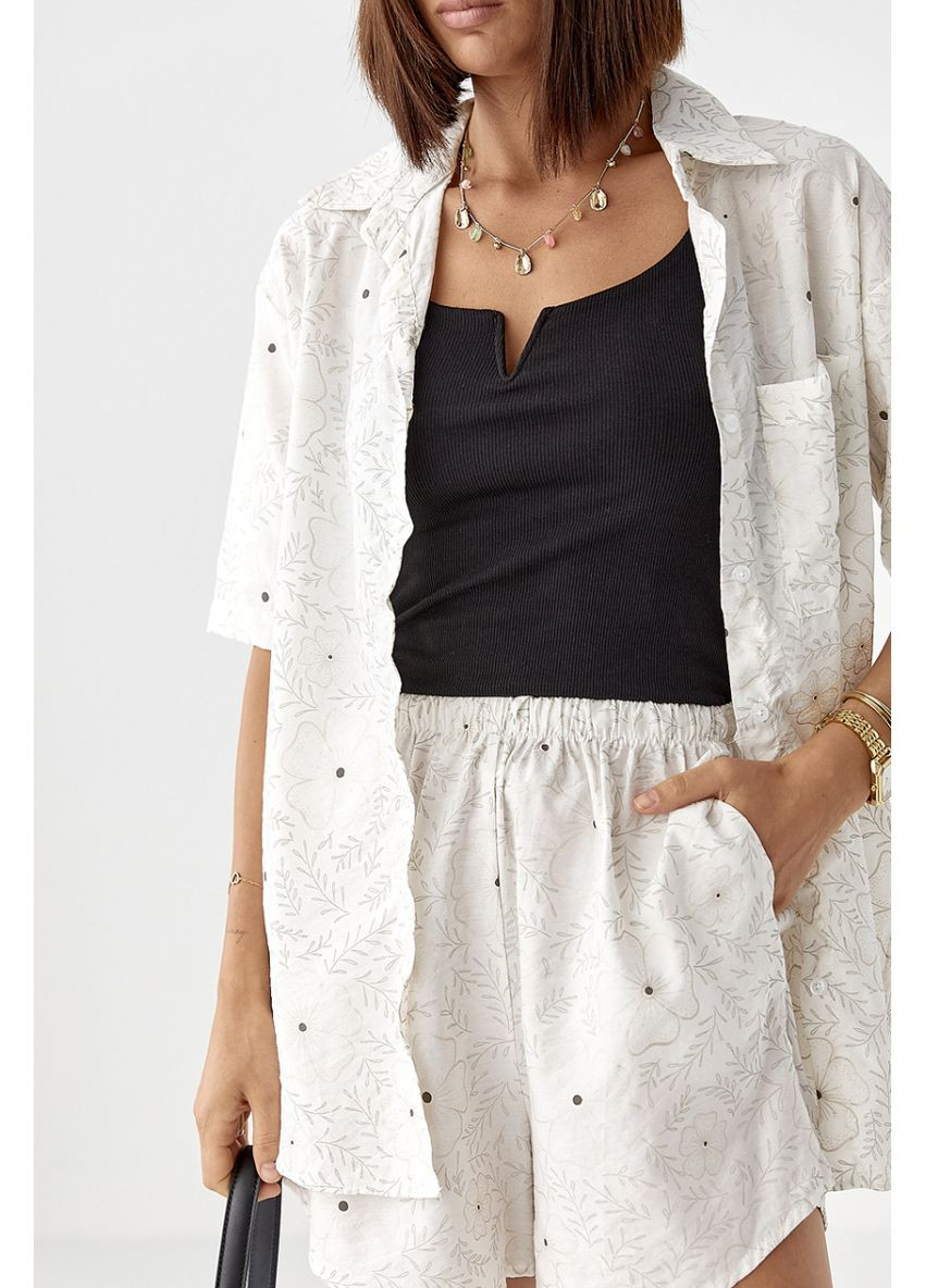 Летний цветочный костюм с шортами и рубашкой Lurex Костюм-двойка (370377287)