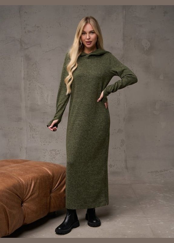 Оливкова (хакі) сукня 14887 хакі ISSA PLUS однотонна