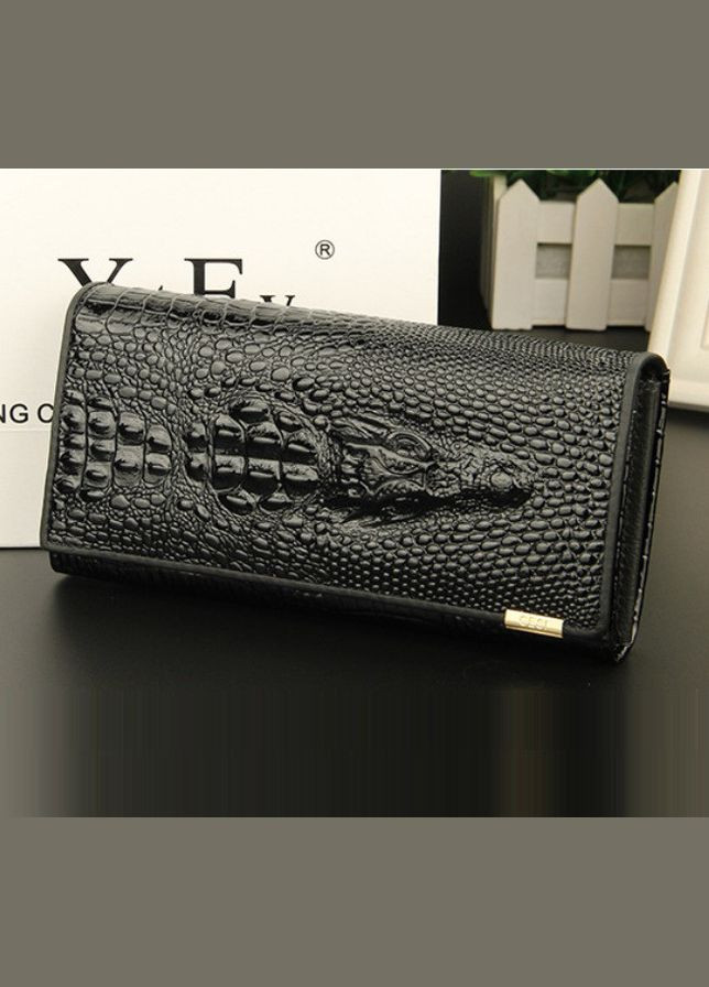 Кожаный женский кошелек крокодил натуральная кожа Черный No Brand (299314135)