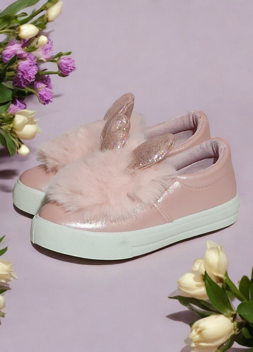 Рожеві осінні кросівки пухнасті з вушками для дівчинки 7067 рожеві CSCK.S