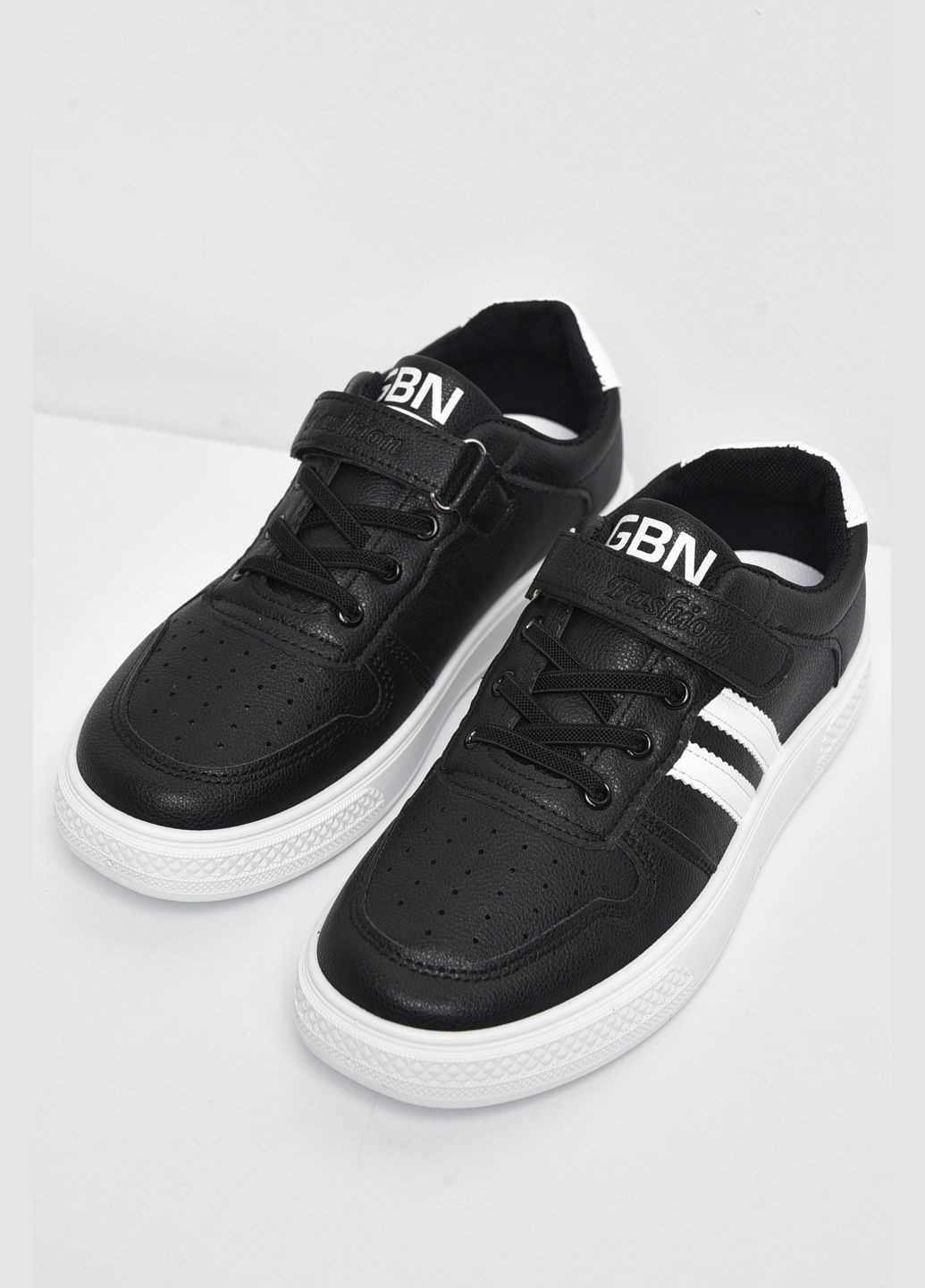 Чорні осінні кросівки дитячі чорного кольору на ліпучці та шнурівці Let's Shop