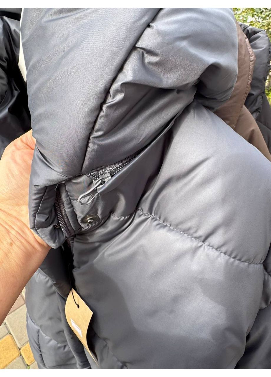 Черная зимняя куртка - пуфер зима, на молнии и кнопках с капюшоном и карманами, микро пух 250, плащевка, очень теплая Україна