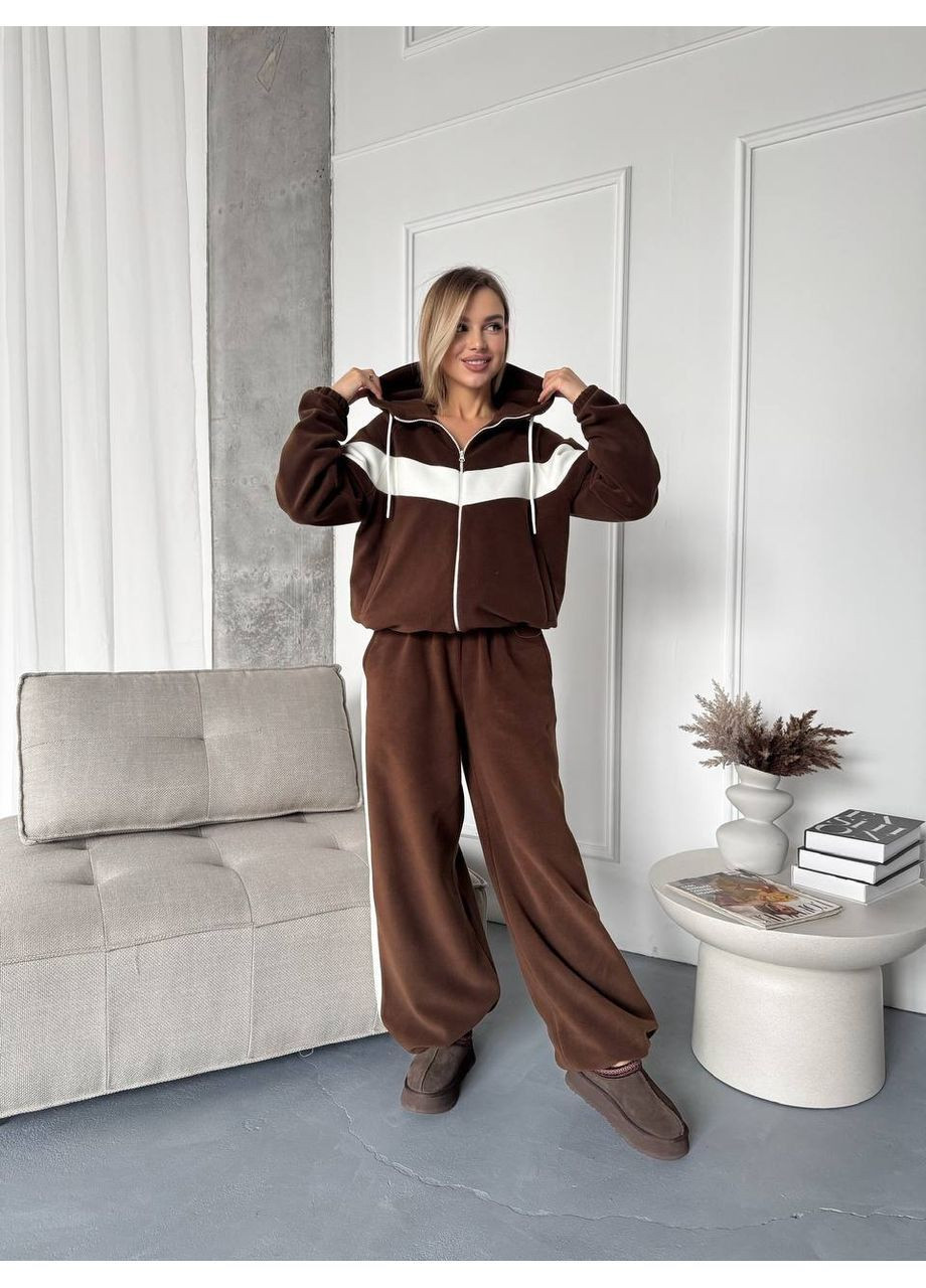 Жіночий флісовий спортивний костюм: худі на блискавці та широкі штани MonCher (370370217)