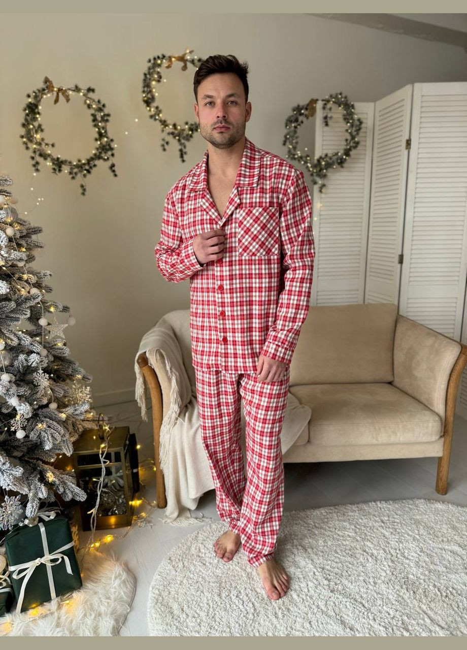Стильна чоловіча піжама червоно-білого кольору в клітку No Brand (322054916)