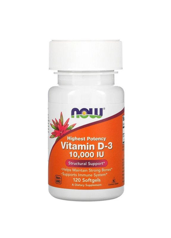 Витамин Д3 10000 МЕ Vitamin D3 холекальциферол для иммунитета и костей 120 капсул Now Foods (264648097)