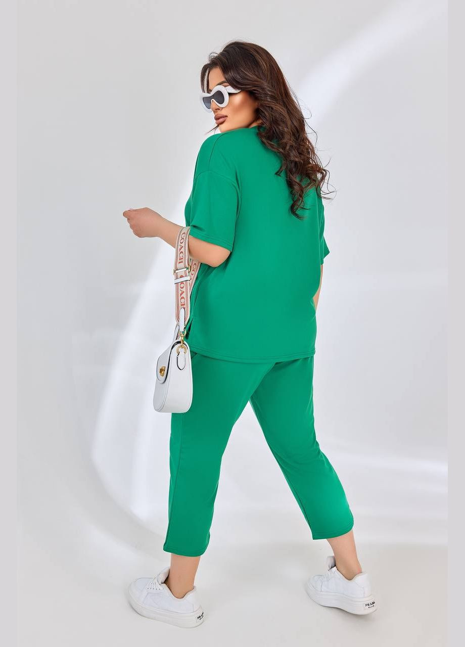 Однотонний літній зелений батальний костюм з укороченими штанами/бриджами з якісної двонитки спів, костюм 2-ка No Brand 173 (295903271)