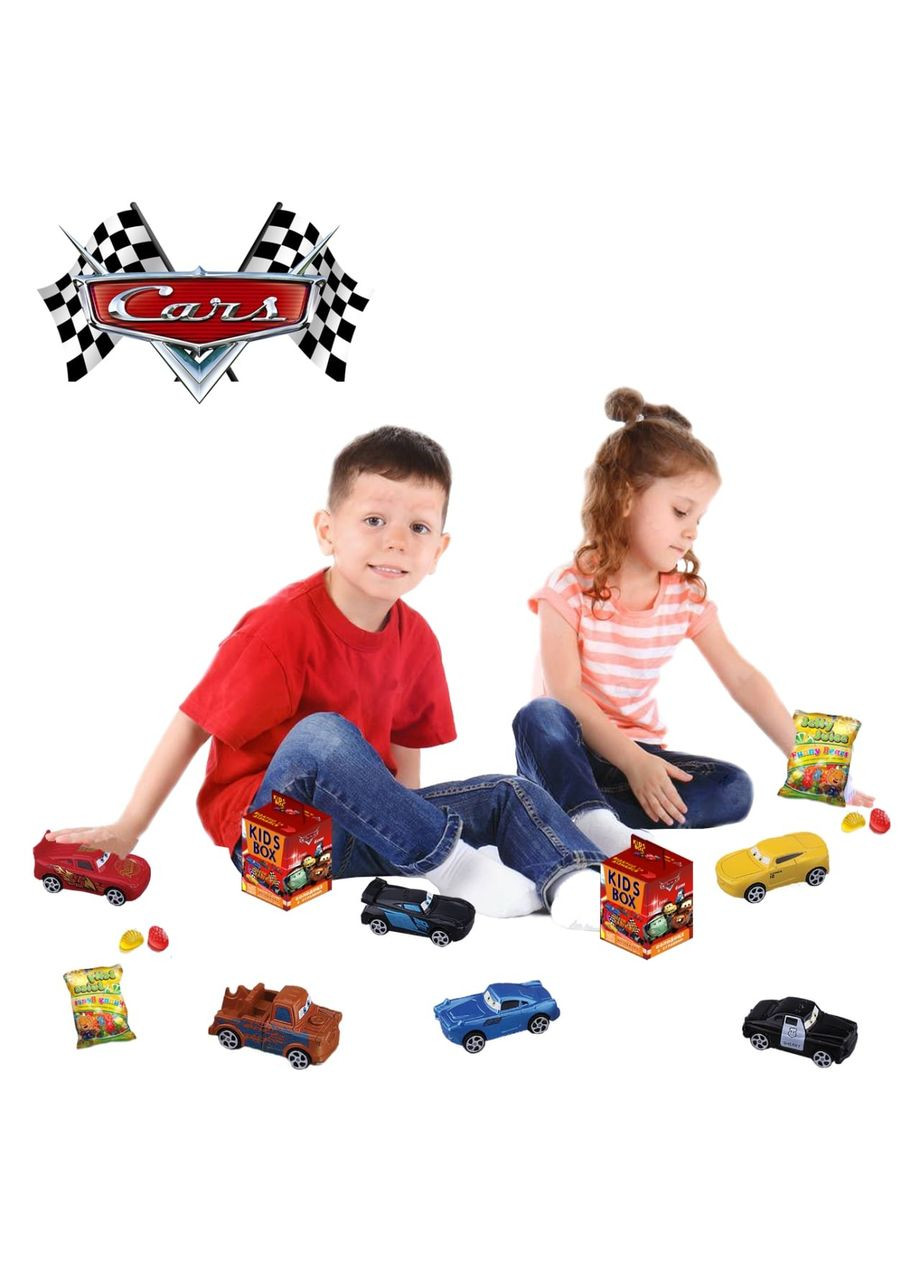 Тачки Cars іграшки з жувальним мармеладом в коробочці солодощі та іграшки Гвідо, Луїджі, Матер, Філмор Kids box (280258099)