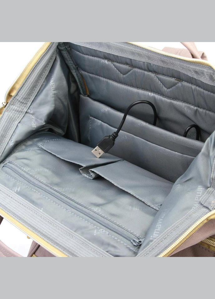 Рюкзак жіночий текстильний 17л на 1 відділення розмір 27×40×16 см 123-02 USB бежевий Himawari (314808745)